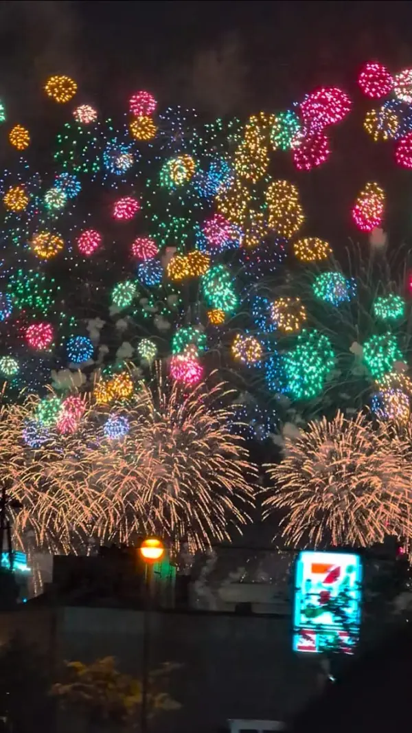 Fireworks over a city at night