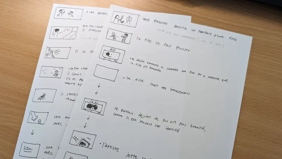 Handwritten story sketches