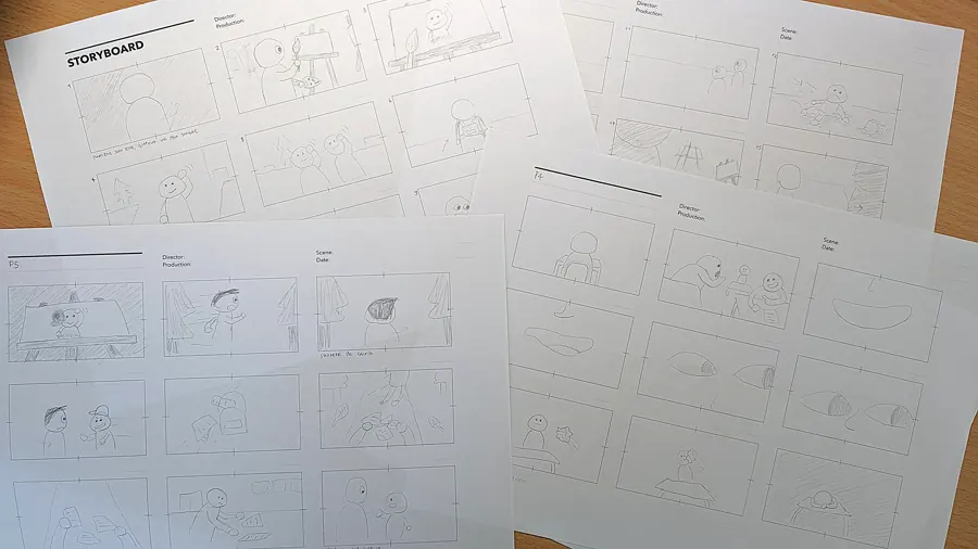 Printed storyboard sheets